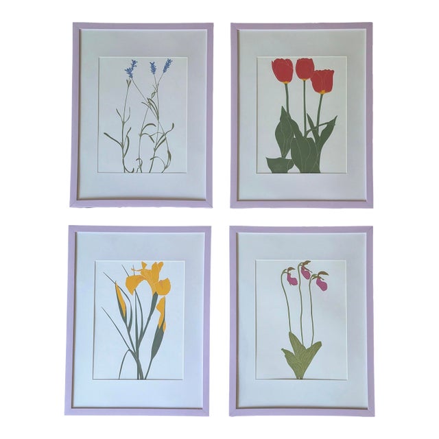 Henry Evans Botanical Linocut Prints Framed- Set of 4 For Sale