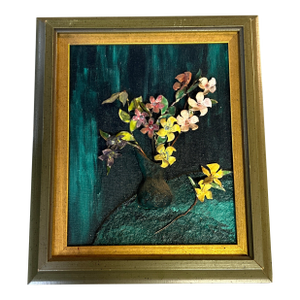 1970’s Original Three Dimensional Enamel Floral Still Life Painting