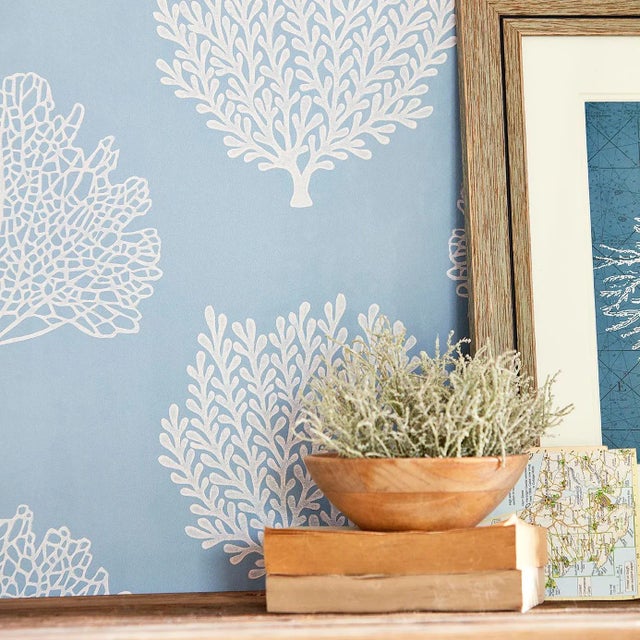 Coastal Sanderson Home Wallpaper. Caroline Color: Blue (4 Rolls X 11 Yards Each) For Sale - Image 3 of 3