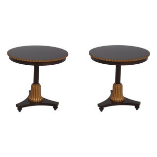 Pair Theodore Alexander 50016 Round Lamp Tables For Sale