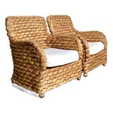 Vintage Boho Wrapped Seagrass Lounge Chairs - A Pair For Sale