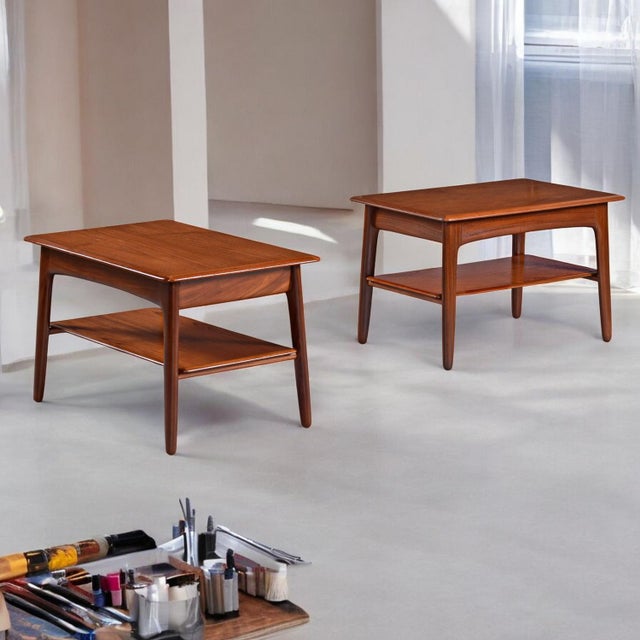 Svend Madsen for Karl Lindegaard Danish Teak End Tables Set For Sale - Image 9 of 11