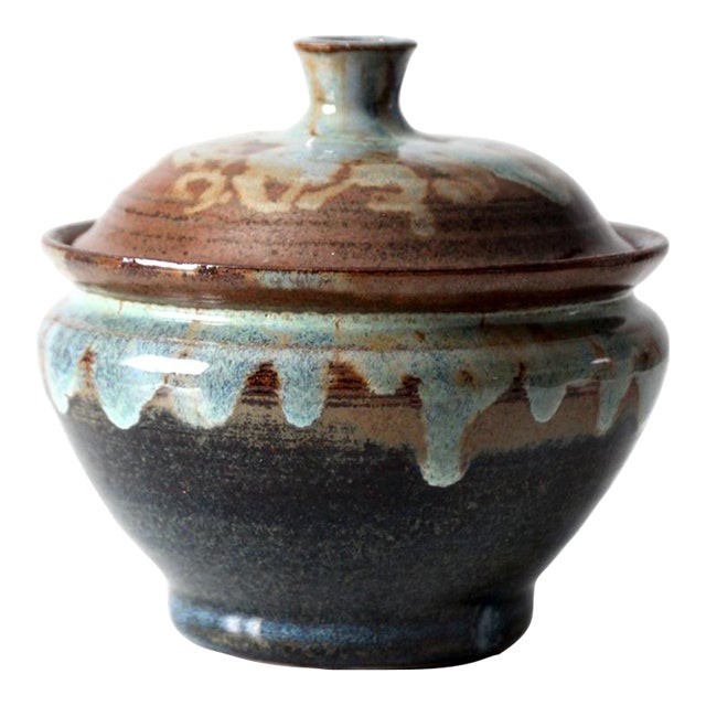 Vintage Handmade Pottery Bowl With Lid For Sale