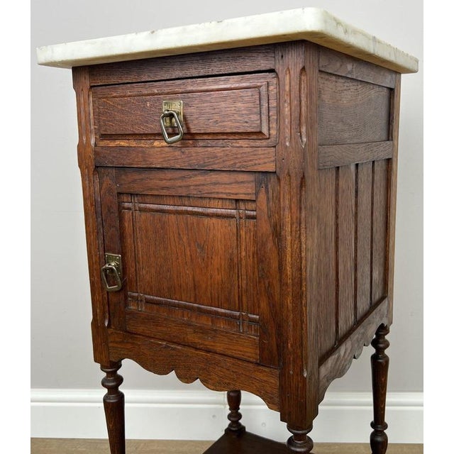 Antique French Oak Bedside Table with Marble Top For Sale - Image 5 of 16