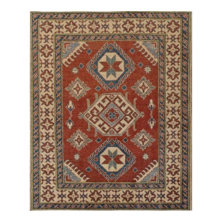 Kazak Rug 4'5'' X 5'6'' Red Wool Tribal Geometric Hand-Knotted Oriental Carpet For Sale
