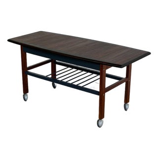Rosewood Coffee Table Trolley on Wheels Mid-Century Modern 1960s For Sale
