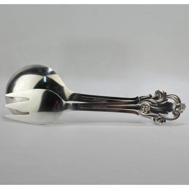 Metal Danish Modern Sterling Silver Fork and Spoon Salad Server Set by Cohr - A Pair For Sale - Image 7 of 9