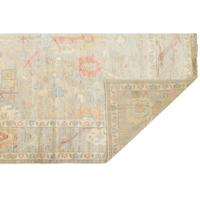 Transitional Hand-Knotted 10x18 Oushak Style Wool Area Rug Muted Sand & Coral Transitional For Sale - Image 3 of 11