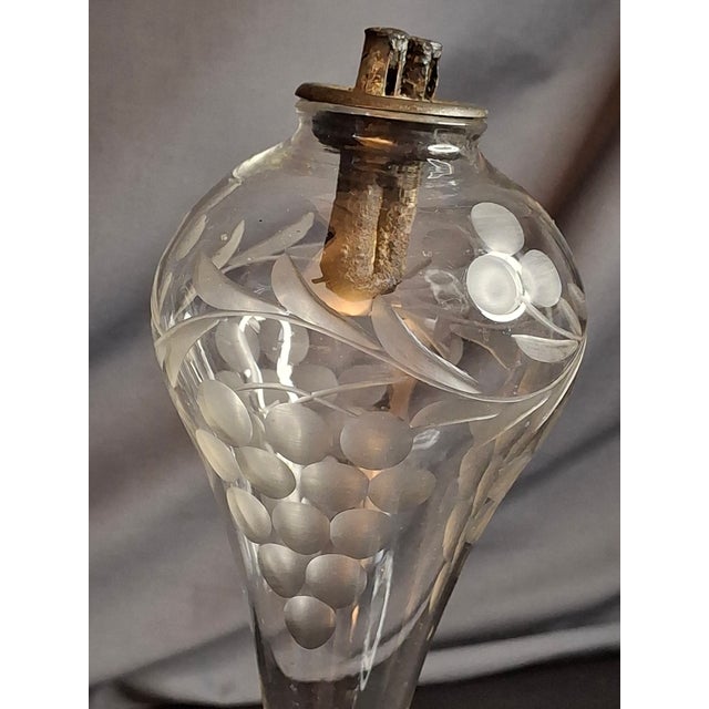 Rare Antique Boston & Sandwich Engraved Glass Whale Oil Lamp "Patent" Cork Burner c.1835 For Sale - Image 4 of 18