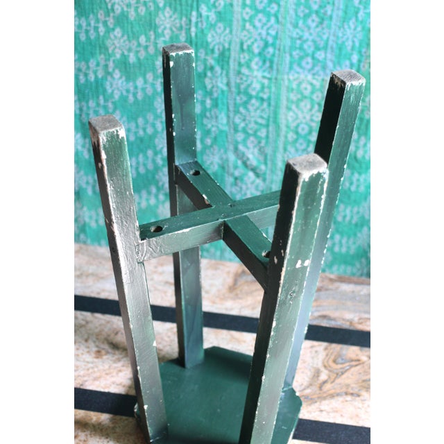 Wood Vintage Green Painted Rustic Stool For Sale - Image 7 of 8