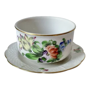 Vintage Herend Porcelain Printemps Pattern Serving Dish and Stand
