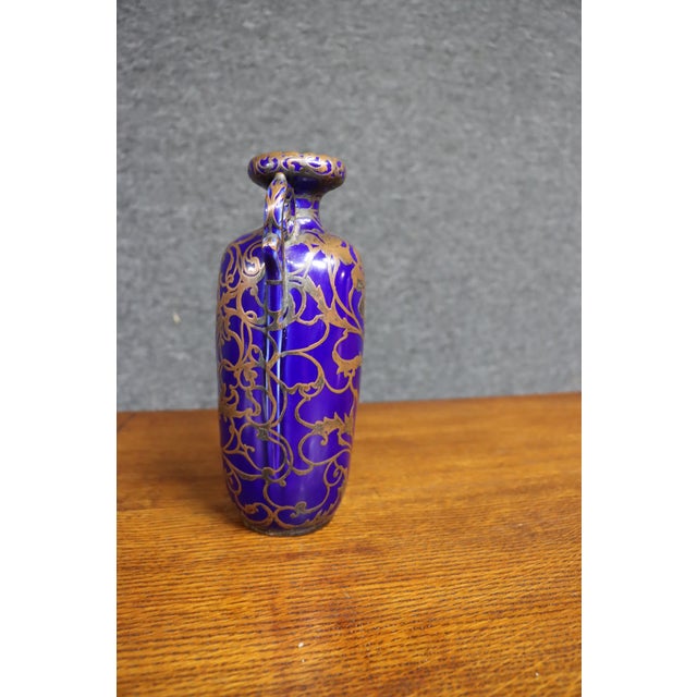 Cobalt Blue Vase With Copper Gilt Floral Decoration For Sale In Philadelphia - Image 6 of 10
