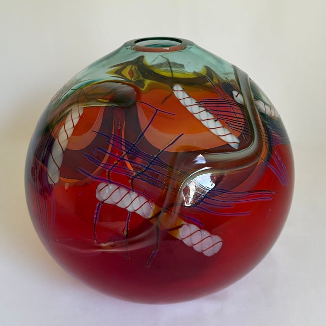 1990s Large Art Glass Vase - Daniel Edler Graffiti Helix Series For Sale - Image 5 of 9