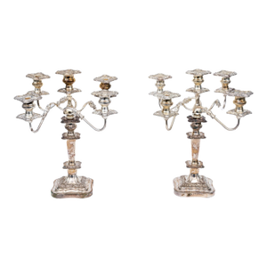 Pair of 19th Century Sheffield Silver Plate Five Candle Candelabrums