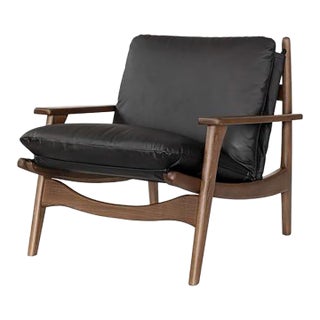 Vintage-Inspired Buffalo Leather Lounge Chair: Mid-Century Modern Accent Piece for Living Room or Study For Sale