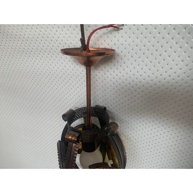 Vintage Hanging Lamp in Metal and Copper with Honey Glass, 1970s For Sale - Image 18 of 18