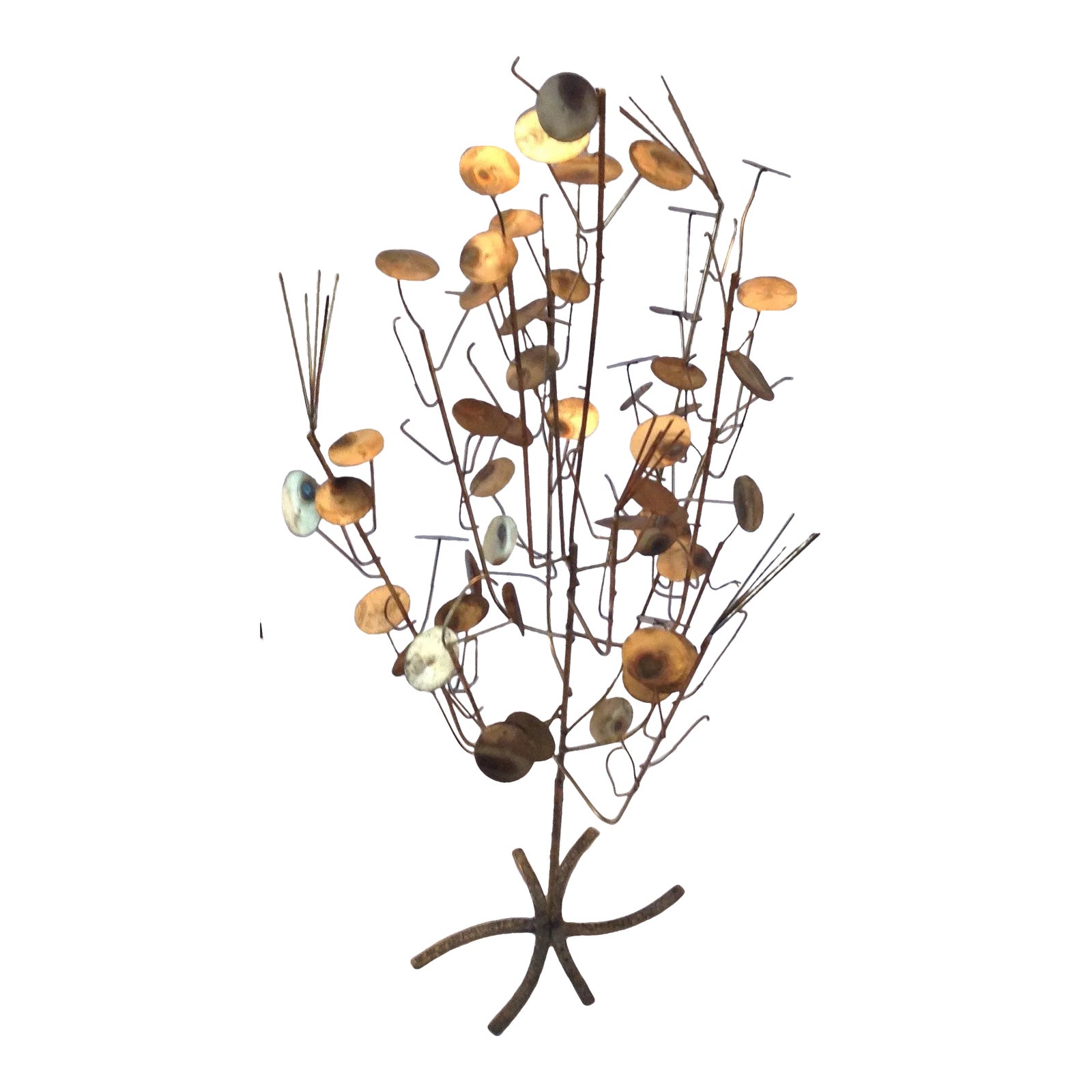 Vintage MidCentury Brutalist Free Standing Metal Work Tree Sculpture by C. Jere Rain Drop