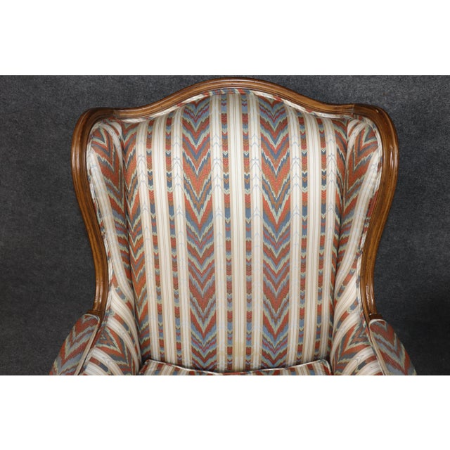 20th C. Louis XV Style Carved Wingback Bergere Chair & Ottoman For Sale - Image 9 of 12