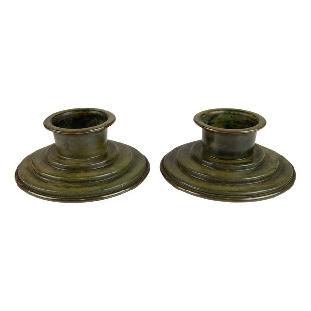 Danish Art Deco Bronze Candleholders by H.F. Bronce, 1930s, Set of 2 For Sale