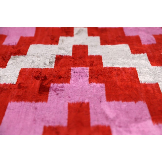 Textile Red & Pink Geometric Velvet Pillow – 16x16 For Sale - Image 7 of 8