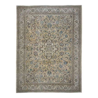 1960s Vintage Persian Handmade Wool Cotton Beige Area Rug For Sale