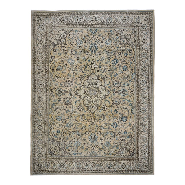 1960s Vintage Persian Handmade Wool Cotton Beige Area Rug For Sale