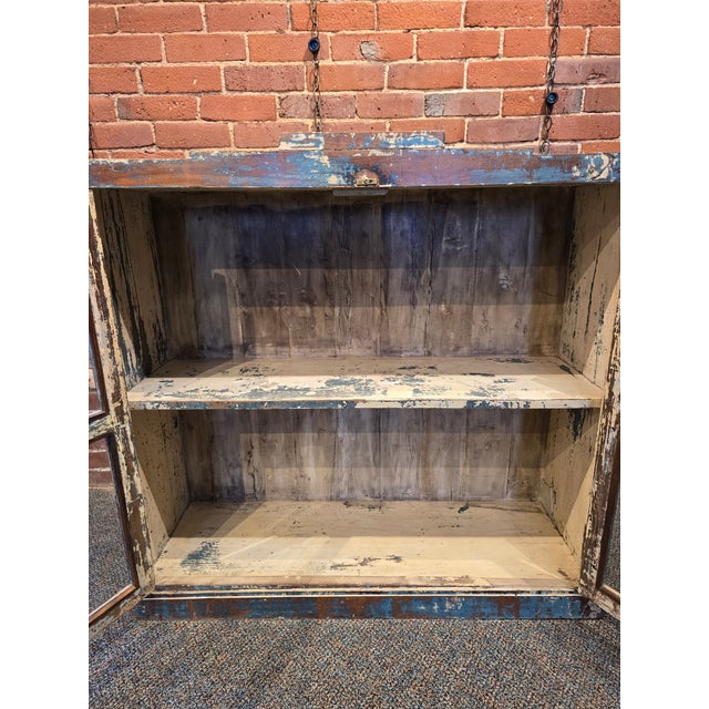 Farmhouse 1990s Distressed Blue Apothecary-Style Display Cabinet For Sale - Image 3 of 7