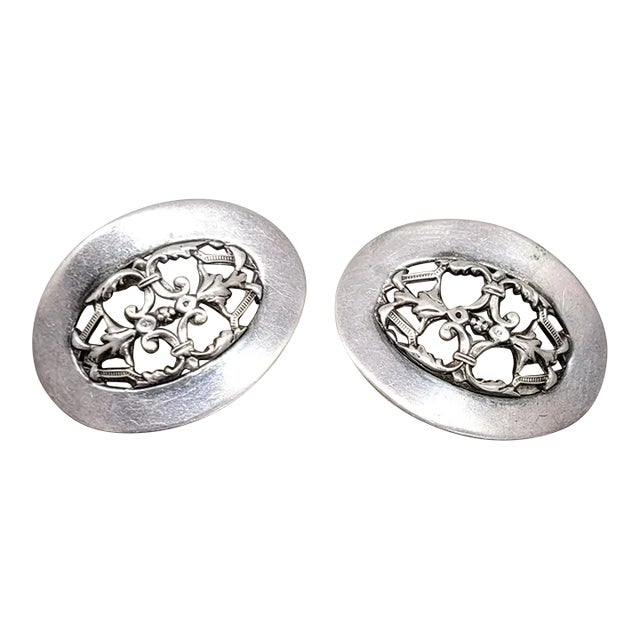 Vintage 1950s Signed Napier Silvertone Oval Filigree Clip Earrings- 2 Pieces For Sale