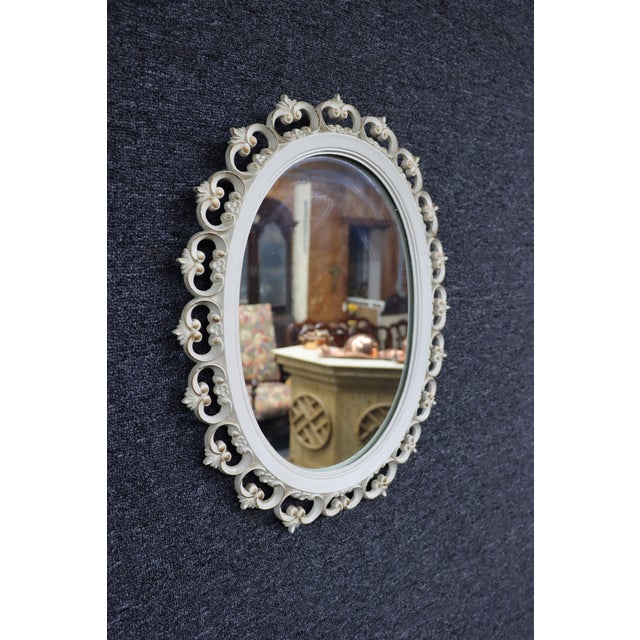 Hollywood Regency Pierced-Cut White Oval Wall Mirror For Sale - Image 4 of 5