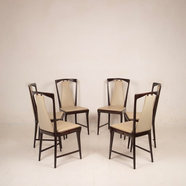 Mid-Century Modern Mid-Century Modern Italian Mahogany Stained Dining Chairs by Osvaldo Borsani for Abv, 1950, Set of 6 For Sale - Image 3 of 18