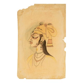 Indian Mughal School, Portrait Miniature of a Princess, 18th Century, Gouache For Sale