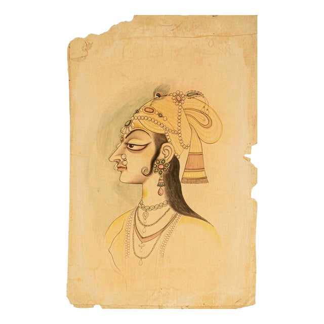 Indian Mughal School, Portrait Miniature of a Princess, 18th Century, Gouache For Sale