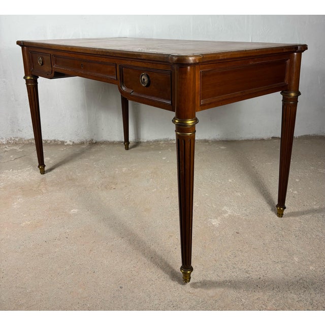 Elegant Early 20th Century Writing Desk With Brass Details and Three Drawers For Sale - Image 9 of 14