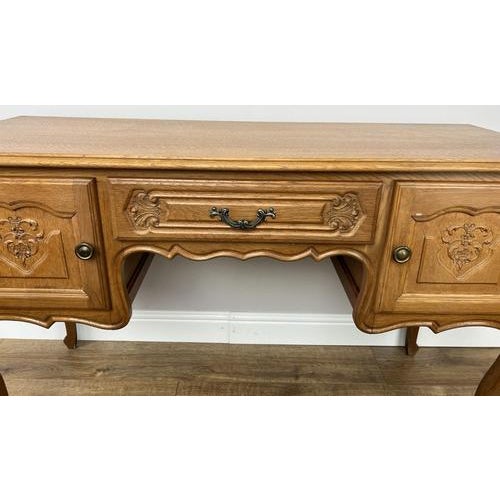 Vintage French Louis XVI Style Carved Desk in Oak For Sale - Image 4 of 12