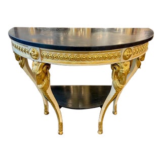 Vintage Italian Louis XVI Carved and Parcel Gilt Console With Marble Top For Sale