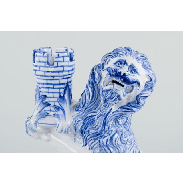 Faience Seated Lions Candleholders by Emile Gallé for Nancy, St Clement., Set of 2 For Sale - Image 3 of 10