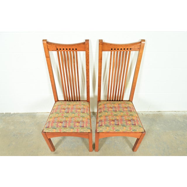 Late 20th Century Stickley Arts & Crafts Cherry Wood High Back Spindle Side Chairs or Dining Chairs, Pair For Sale - Image 5 of 14