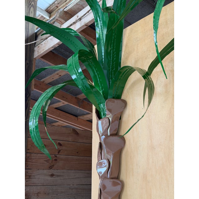 Chocolate Monumental Sculptural Architectural Custom Metal Tole Palm Tree Wall Installations-Pair For Sale - Image 8 of 12