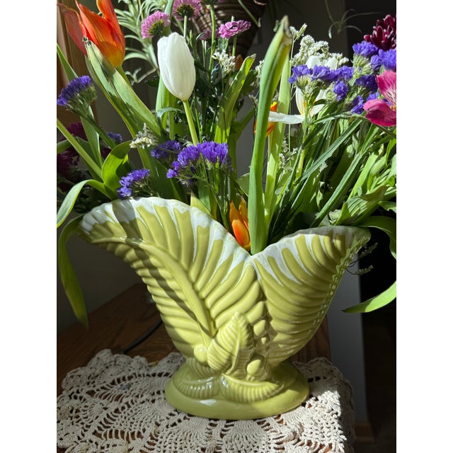 Vintage Mid-Century Modern Drip Glaze Ceramic Leaf Green Vase For Sale - Image 12 of 13