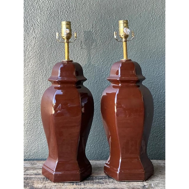 Metal Vintage Ceramic Ginger Jar Table Lamps - A Pair For Sale - Image 7 of 12