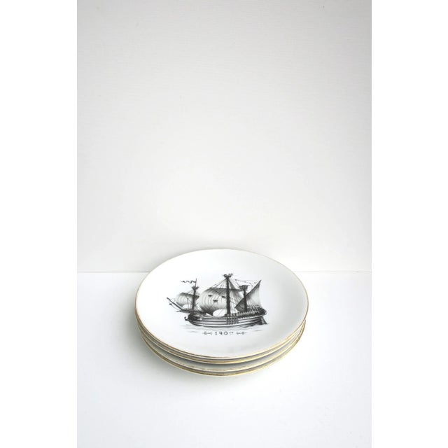 Mid-Century Modern Swedish Nautical Black and White Porcelain Plates, Set of 4 For Sale - Image 3 of 8