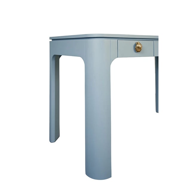 Worlds Away Matthew Izzo Home Theo Light Blue Matte Lacquer Desk With Brass Beetle Knobs For Sale - Image 4 of 11