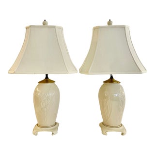 Pair of Art Nouveau Style Ceramic Table Lamps From 60's For Sale