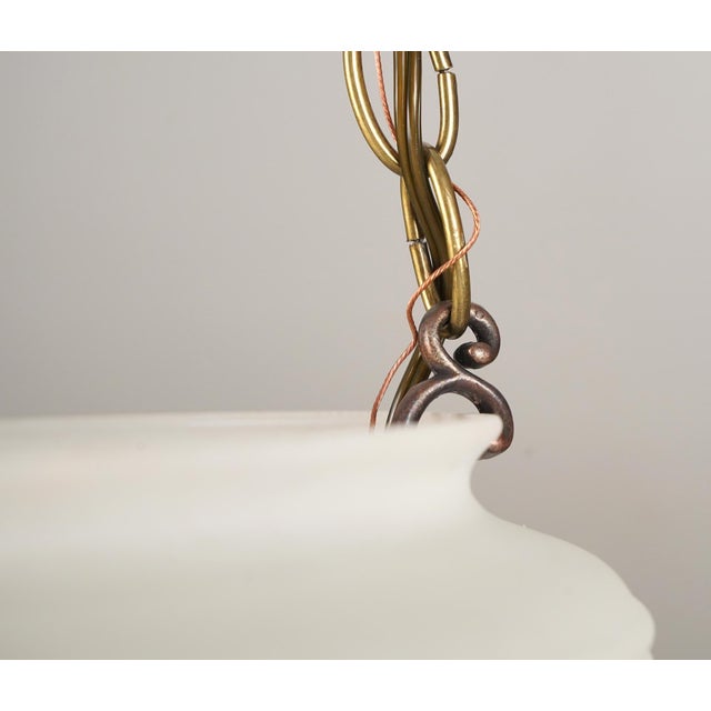 Mid 20th Century Mid 20th Century Restored White Fluted Glass Bowl Brass Chain Pendant Light For Sale - Image 5 of 11