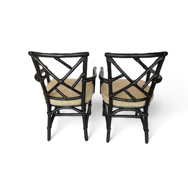 Transitional Pair of Late 20th Century Ficks Reed Style Chinese Chippendale Rattan Chairs For Sale - Image 3 of 11