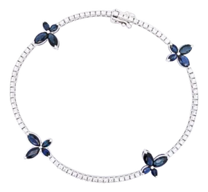 4 Carat Sapphire Butterfly and Diamond 14k White Gold Tennis Bracelet