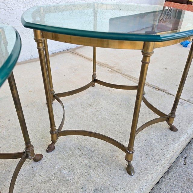 Vintage Labarge Side Tables Brass Glass Hoof Footed Octagonal Pair For Sale - Image 11 of 17