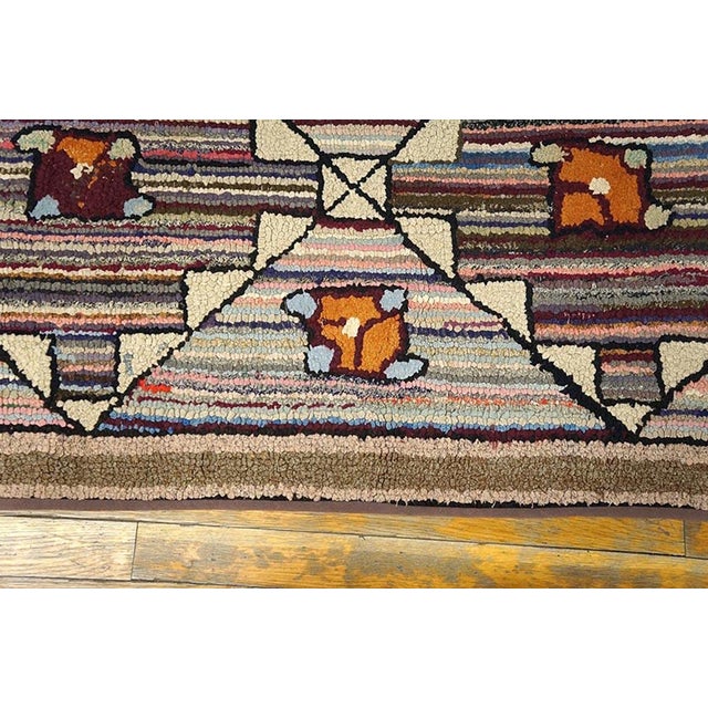 1930s Multicolor Geometric Folk Art Antique American Hooked Rug 2'4" X 12'10" Handknotted Wool Cotton Carpet For Sale - Image 9 of 18
