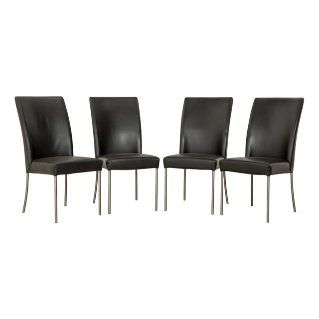 Black Leather Chairs from Bert Plantagie, Set of 4 For Sale
