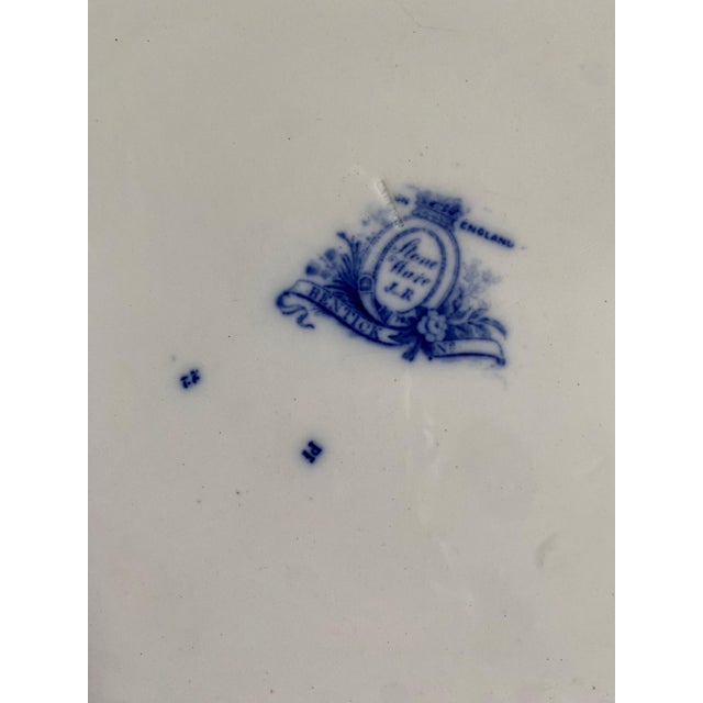 1900 - 1909 Antique British “Bentick” Pattern Flow Blue Transferware Serving Platter. Stafford England 1850’s Thru 1905 by John Ridgway For Sale - Image 5 of 6